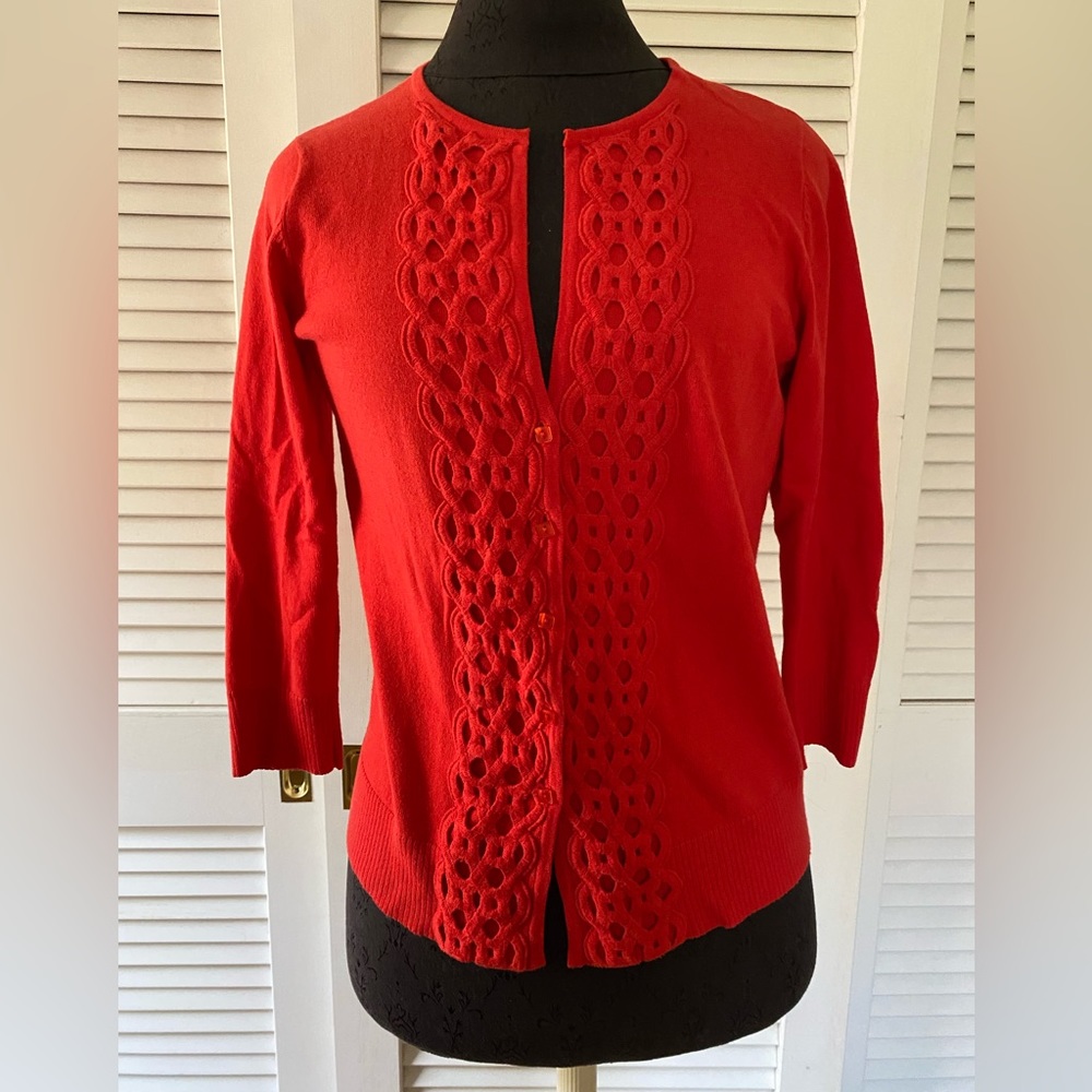 Red button up cardigan sweater